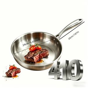 TEMU 410 스테인리스 스틸 밝은 표면 프라이팬, 3중 스틸 재질, 무코팅 프라이팬, 긴 손잡이 프라이팬, 웍, 다양한 인덕션 조리기, 오븐에 적합, 빠른 가열, 식기세척기 사용 가능