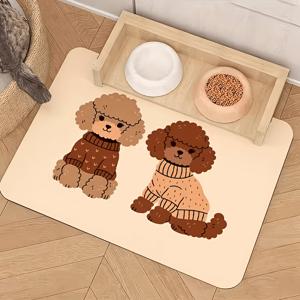 TEMU 귀여운 푸들 펫 푸드 매트 - 미끄럼 방지 흡수성 강아지 고양이 사료 그릇 배치용 식기 매트, 펫 용품