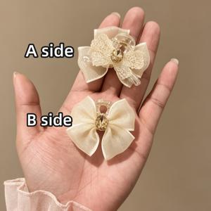 TEMU 2개 AB면 샴페인 레이스 리본 머리핀, 여성용 미끄럼 방지 스몰 클로 클립, 헤어포니 헤어 액세서리