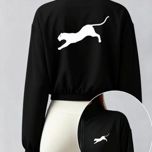 TEMU 1pc 여성 봄 가을 젊음의 아름다운 가슴 프린트 점핑 패턴 패턴 캐주얼 스탠드 칼라 지퍼 긴소매 속건성 시너블 재킷 코트 방풍 보온 멀티 컬러