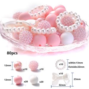 TEMU 80개 비즈 세트 실리콘 원형 비즈 AB 컬러 비즈 리본 양미 볼 비즈 혼합 수제 펜던트 참 휴대폰 체인 목걸이