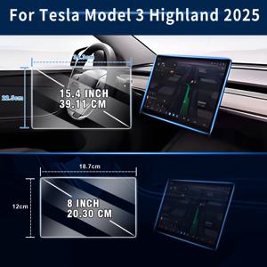 TEMU TESLA 모델 3 (2024/2025년형) 및 2025년형 모델 Y 주니퍼용 4개 (2세트) 스크린 보호 필름, 15.4인치 전면 및 8인치 후면 터치스크린 강화 유리 보호 필름, 지문 방지