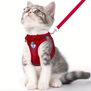TEMU 고양이 하네스와 가슴줄 세트, 반사 스트립이 있는 부드럽고 통기성 좋은 조끼, 탈출 방지 아기 고양이 하네스, 산책 및 여행용으로 적합