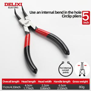 TEMU DELIXI ELECTRIC 5인치 산업용 스냅 링 플라이어 | 고탄소강 구조 | 열처리 방식 녹 방지 엔드 | 강화 스프링 90° 각도 | 내/외부 사용 | 미끄럼 방지 그립 | 샤프트/보어 링용 수공구