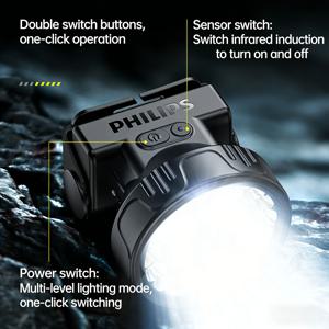 TEMU Philips 스포츠 & 아웃도어 라이트 / 야생 탐험 라이트 / 아웃도어 헤드램프 / 핸즈프리 / 스마트 듀얼 컬러 배터리 표시등 / 밝기 조절 가능 / 5가지 조명 모드 / 스토브 비상 라이트