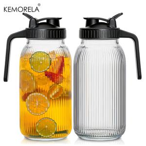 TEMU KEMORELA 64oz 유리 메이슨 자르 주전자 2개 세트, 따개 뚜껑 포함, 넓은 입구 유리 주전자, 뚜껑 포함, 누수 방지 유리 모유 주전자, 콜드브루 커피, 햇빛차, 과일 음료용, 냉장고 사용 가능