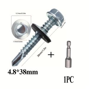 TEMU 150개 4.8X38mm 고강도 육각 나사 (EPDM 와셔 & 육각 비트 소켓 포함) - 부식 방지 코팅, 날카로운 드릴 팁, 무페인트, 판금, 지붕재 및 프로젝트용 - 금속-금속 및 금속-목재 고정에 적합