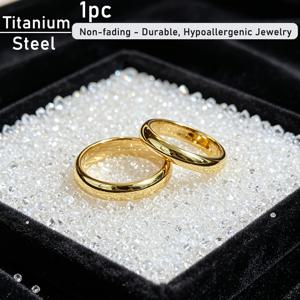 TEMU 고품질 하드 티타늄 스틸 광택 반지 1개, 폭 4mm, 남녀공용, 정교한 18k 골드 도금 여성 액세서리 주얼리, 데일리웨어, 연회, 파티, 휴일, 생일 기념 선물용으로 적합