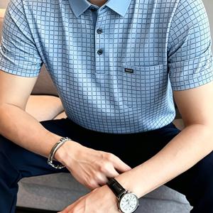 TEMU 남성용 반팔 폴로 셔츠 캐주얼 여름용 가벼운 체크 무늬 프린트 포켓 패션 셔츠, 스프레드 칼라, 쉬운 티셔츠 상의, 아버지의 날 선물 (아빠용)