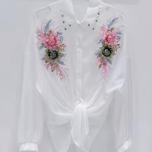 TEMU 봄/가을 신상 패션 여성 셔츠, 우아한 진주 대비 라펠 싱글 버튼 드롭 숄더 긴소매 셔츠