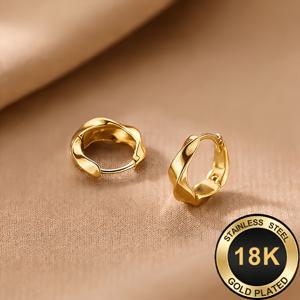 TEMU 18K 금도금 여성용 후프 귀걸이 한 쌍, 니치 광택 이지 이어 클립, 데일리룩에 적합, 저자극성