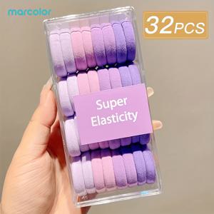 TEMU Marcolor 32개 소프트 그라데이션 헤어 타이 세트 - 초탄성, 무지 헤어 밴드, 투명 보관 케이스 포함; 손상 없는 탄성 헤어 타이, 여성용 디자인 - 데일리 착용 및 스타일링 필수품. 랜덤 태그
