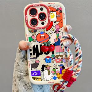 TEMU 휴대폰 케이스 - 재미있는 만화 디자인, Apple iPhone 17 Promax/16Plus/15/14/13/12/11 시리즈 랜야드 휴대폰 케이스로 완벽합니다. 사랑스러운 빨간 체리 장식이 특징입니다. 매끄러운 보호 커버와 걸이 스트랩이 있어 훌륭한 크리스마스 선물로 좋습니다.