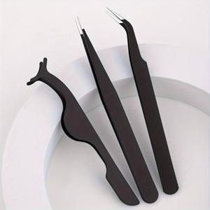 TEMU 속눈썹 핀셋 세트, 3종 다기능 스테인리스 스틸 속눈썹 집게, 고정밀 및 내구성 있는 속눈썹 도구