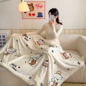 TEMU 1개, 한국 스타일의 산뜻한 만화 숄 담요, 높은 무게의 다기능 숄 (버튼 포함), 낮잠용, 따뜻한 밀크 벨벳 원단, 편안하고 피부 친화적인 고품질 담요, 사무실 및 교실 낮잠에 적합, 부드럽고 통기성 좋음
