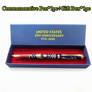 TEMU 미국 250주년 기념 1776-2026 메탈 만년필 선물 상자 세트, 수집용 애국적인 기념 펜, 부드러운 필기감의 가는 니브 전문가용 사무실 펜, 내구성이 뛰어난 비즈니스 서명 펜 (일상 사용, 홈 오피스, 비즈니스 선물, 휴일 선물용)
