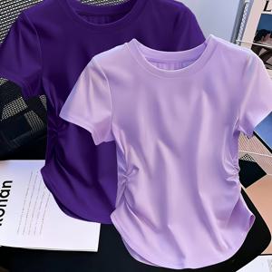 TEMU 2개 Y2K 레트로 캐주얼 반팔 티셔츠 슬림핏 반팔 패션 티셔츠