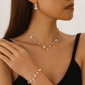 TEMU 3pcs 세트: 라인스톤 목걸이, 귀걸이, 신부 웨딩 데일리 바캉스 휴가 여성 주얼리