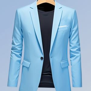 TEMU 1개 라이트 비즈니스 캐주얼 얇은 싱글 수트 재킷 - 입체적인 커팅 디자인, 여름 다기능 오피스 및 소셜 탑 재킷, 단색 슬림핏 버전, 라펠 싱글 버튼 패셔너블 신사 수트 (재킷만 포함)