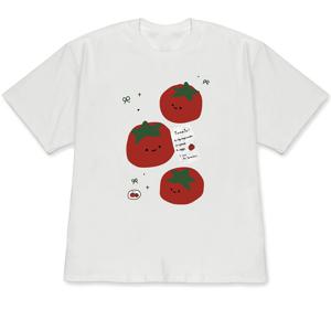 TEMU 2026 봄/여름 신상 반팔 티셔츠, 웃는 얼굴의 토마토 세 개+