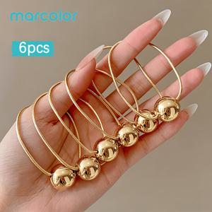 TEMU Marcolor 초고휘도 골드 & 실버 볼 고탄성 고무 밴드 헤어 로프 6개 세트, 간편한 고급 헤어밴드 신상 한국 스타일 포니테일 헤어링 헤어웨어, 우아한 고급 프롬 장식 헤어밴드, 여성 및 공주 스타일 캐주얼 헤어 추가
