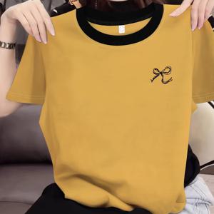TEMU 프린트 컬러 블록 티셔츠, 귀여운 프린트 티셔츠, 라운드넥 반팔 여성 탑, 여름 캐주얼 프린트 티셔츠 여성 탑 및 라운지웨어