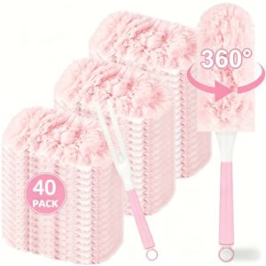 TEMU 핑크색 먼지떨이 리필 40개 팩, 손잡이 1개 포함, 다용도 표면 먼지떨이 리필, 극세사 일회용 먼지떨이, 가정 및 사무실 청소, 주방 위생, 반려동물 용품, 키보드, 전자 기기, 다용도 표면 청소에 적합