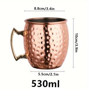 TEMU 뮬 머그 1개 16oz 锤击加工 외부 구리 도금 컵, 304 스테인리스 스틸 라이닝 및 황금색 황동 손잡이, Cold Drinks, 맥주, 와인, 바, 파티, 선물용으로 완벽