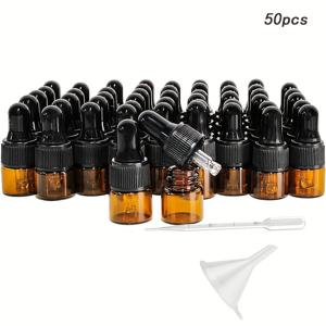 TEMU 50개/100개 암버 유리 드로퍼 병: 여행 샘플용 유리 눈방울이 있는 1ml 미니 에센셜 오일 병 - 손세척만, 향수 없음, 유리 재질 - 자외선 보호