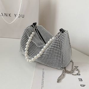 TEMU 체인 라인스톤 핸드백 패션 모바일 폰 가방 여성용 숄더 파우치 화장품 가방 베개 백 작은 사각형 파티 가방