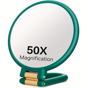 TEMU 50배 확대 거울, 양면 1X/50X 확대 - 휴대용 핸드헬드 메이크업 거울, 360° 조절 가능 손잡이, 접이식 여행용 디자인, 배터리 불필요 - 전문 메이크업, 얼굴 털, 눈썹, 잡티 제거용 - 이상적인 뷰티 도구 선물