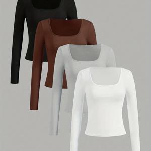 TEMU 여성 가을/겨울 긴팔 탑 속옷 베이스 셔츠 다용도 여성 의류 패션 타이트 의류 4pcs 세트