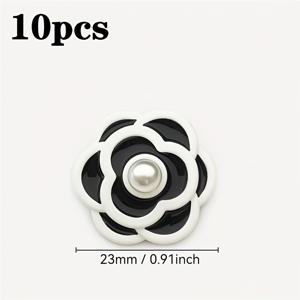 TEMU 10개 세트 카멜리아 모양 진주 장식 금속 단추, 1.8/2.3cm 블랙 화이트 꽃 재봉용 단추, 정장 코트 드레스용 우아한 DIY 의류 단추