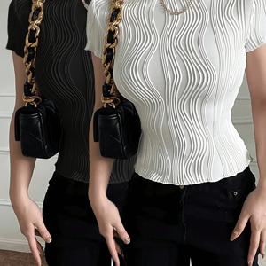 TEMU 여성 텍스처 원단 크루넥 슬림핏 티셔츠 2pcs 세트, 라이트 노스 디렉션