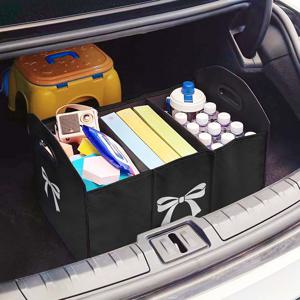TEMU 화이트 보우노트 패턴 다기능 차량용 수납 | 칸막이 있는 패브릭 접이식 정리함, 차량 트렁크에 범용적으로 사용 가능