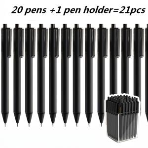 TEMU 젤펜 21개 세트, 젤펜 20개 + 펜홀더 1개, 펜케이스 포함, 블랙 앤 화이트, 학생, 비즈니스, 사무용 심플 젤펜, 고용량 잉크펜, 블랙 앤 화이트 펜홀더 혼합 및 매치, 빠른 건조 및 번짐 방지, 필기, 필기용지, 공부, 회의 및 선물용으로 적합