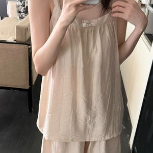 TEMU 봄 여름 가을 신상 여성용 조끼, 반바지, 파자마, 한국식 단색, 심볼패드 포함 심플한 홈웨어 세트