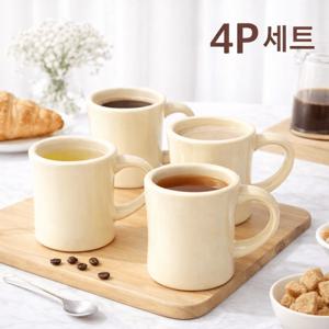 TEMU 350ml 머그컵 4P - 와이드 커피잔 세트, 인체공학적 화상 방지 손잡이 & 논슬립 패드, 소주잔과 함께 쓰는 감성 식기