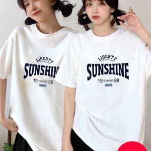 TEMU 1+1 스타일아유 여성 감성 레터링 루즈핏 반팔 티셔츠 고급스러운 우유실크원단 TS3419