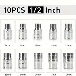 10개 무선 임팩트 렌치 세트, 8mm-19mm 미터법 SAE/EU 소켓 키트