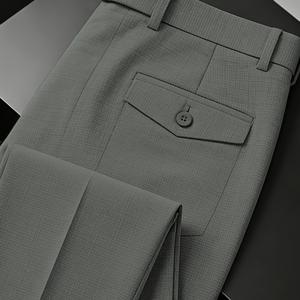 TEMU 발렌타인데이 남성 정장 바지 - 와플 체크 레트로 포멀 팬츠, 캐주얼 루즈핏 라이트 럭셔리 트렌디 다용도 레트로 비즈니스 정장 바지, 캐주얼 바지, 남성 정장 바지, 레귤러 핏