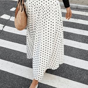 TEMU 여성 프렌치 엘레강스 물방울 무늬 프린트 롱 드레스 물방울 미디 드레스
