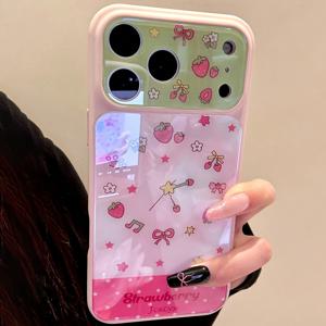 TEMU 아이폰 17Pro Max 17Pro 17 16Pro Max 16Pro 16 15Pro Max 15Pro 14Pro 14Pro Max용 귀여운 보우노트 꽃 딸기 심플 폴카 도트 렌즈 보호 하드 케이스