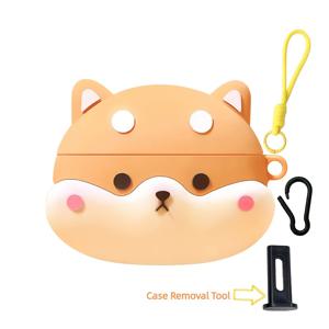 TEMU 3D 입체 귀여운 만화 강아지 머리 이어폰 케이스, Airpods Pro2/Pro 및 Airpods 4/3/2/1에 적합, 충격 방지 및 낙하 방지, 카와이, 개인화, 예술적인 스타일 이어폰 커버, 이어폰 커버 및 손목 스트랩 포함 4pcs 세트
