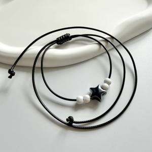 TEMU 패션 레트로 이지 올매치 블랙/화이트 별 비즈 펜던트 목걸이 핸드메이드 세라믹 주얼리 파티 뮤직 페스티벌 바캉스룩