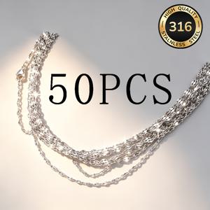 TEMU 50개/팩 스테인리스 스틸 클래식 얇은 립 목걸이, +5cm/1.96인치 연장 테일 체인, 방수 및 내구성 코팅 없는 저자극성 소재, 남녀공용 스타일, 간편하고 트렌디한 커플 흉골 체인, 힙합 레이어링, 데일리 착용