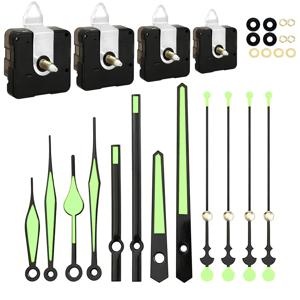 TEMU 쿼츠 시계 무소음 키트 4세트, 시계 수리 교체 부품 DIY 벽시계 및 할아버지 시계, 가정 및 어린이방 장식용, 어린이 파티 답례품, 16mm 줄기 2개 및 20mm 줄기 2개 포함, 야광 시계 시곗바늘 4가지 스타일