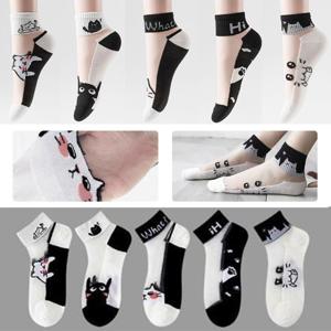TEMU 10개/5개 신상 여성용 고양이 프린트 통기성 얇은 양말 - 통기성, 편안함, 가벼움, 투명한 중간 무릎 디자인으로 여성의 및 야외 활동에 적합, 색상 랜덤