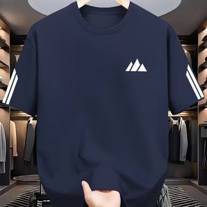 TEMU 남성용 통기성 좋은 마운틴 프린트 크루넥 티셔츠 - 반팔 아웃도어 스포츠 셔츠, 헬스장 및 캐주얼웨어용, 레귤러 핏 여름 활동복, , 기계 세탁 가능 상의