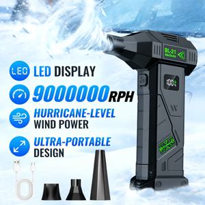 TEMU 2026년형 4-In-1 고출력 브러시리스 모터 고속 터빈 팬, 차량 청소 블로어 9000000RPH 고속 강력한 바람, LED 전원 레벨 디스플레이 5단 풍속 조절 휴대용 핸디팬, 6000mAh 대용량 리튬 배터리